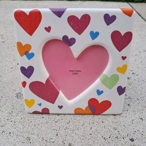 ​Ceramic Photo Frame - Multicolor  Hearts - Heart Opening 1980s/1990s Style 6x6"